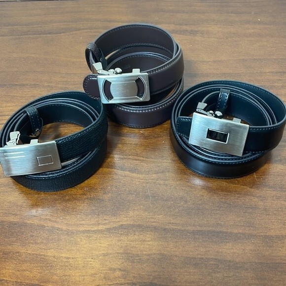 Set of 3 - NWOT - Men’s Leather Belts - Size 42 - Black, Black Embossed, Brown - Picture 9 of 9